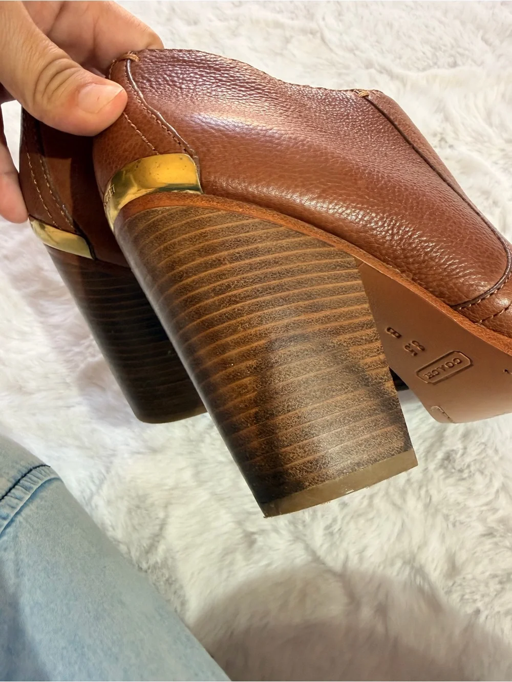 Coach Brown Leather Ankle Booties with Stacked Heel